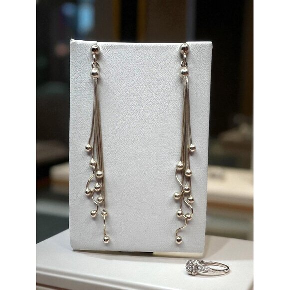 Sterling Silver Italian Tassel Earrings Ball Accents Pierced - Picture 1 of 8